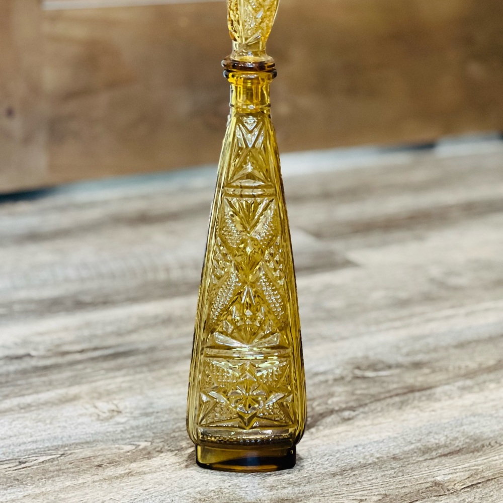 Empoli amber tiki/aztec triangle bottle